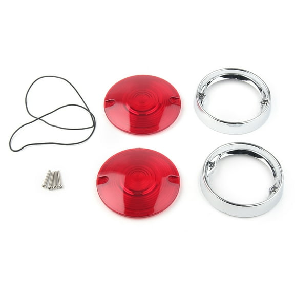 BFY Motorcycle Turn Signal Bezels Lens Cover & Trim Rings for Harley Davidson 3-1/4" Flat Style Turn Signals 1986-2019 Red Lens
