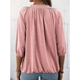 thumbnail image 5 of Women'S Solid Crew Neck T Shirt Blouse Cotton Half Sleeve 3/4 Sleeve Casual Loose Pleated Basic Tops Pink M, 5 of 6