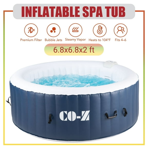 CO-Z 6-Person Round PVC Inflatable Hot Tub with Energy Efficient Spa Cover, 140 Bubble Jets for Patio and More Blue