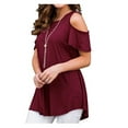 thumbnail image 3 of KVMeteor Women's Cold Shoulder Short Sleeve Round Neck Casual Tunic Tops Loose Blouse Shirts, 3 of 4