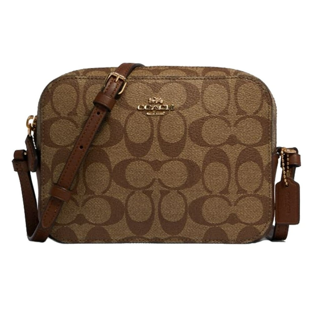 NWT COACH Mini Camera Bag In Signature Canvas, Brown Black/Gold f91677