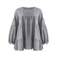 thumbnail image 5 of Gvmfive Women Casual Ruffles Round Neck Long Puff Sleeve Tops Blouse Shirt, 5 of 7