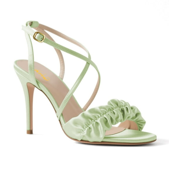 XYD Women Open Toe Ruched Cross Strap Sandals Strappy Buckled Stiletto High Heels Elegant Summer Dressy Bridal Shoes Size 7 Pale Green