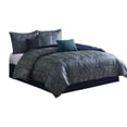 thumbnail image 2 of Clover 7 Piece Soft Polyester King Comforter Set, Jacquard Pattern, Teal- Saltoro Sherpi, 2 of 5