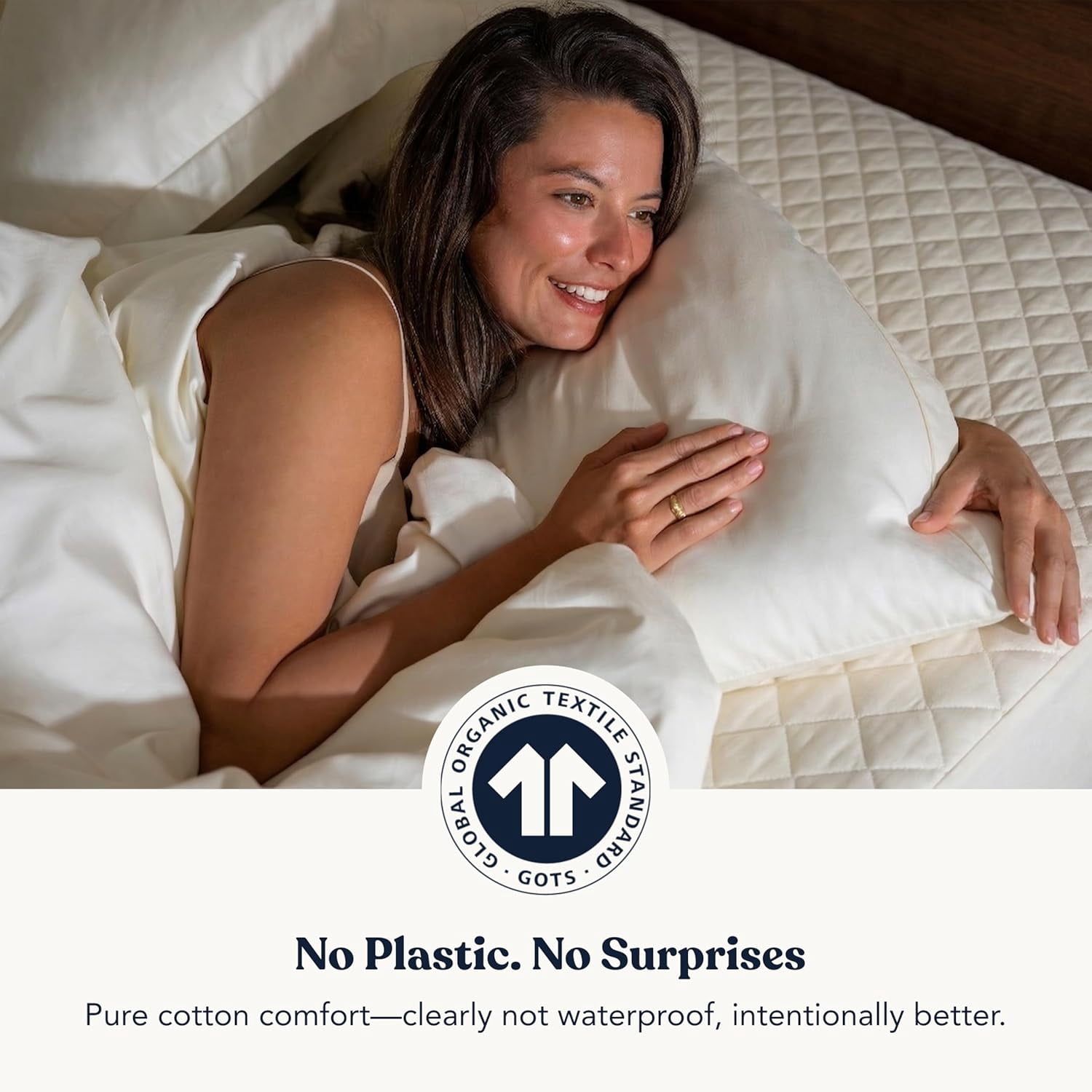 Delara Quilted Cotton Mattress Pad Cover, 100% GOTS Certified Organic Cotton Shell & Fill, 400TC, 300 GSM, 0.25" Cushioned Protection, Breathable, Machine Washable, Deep Pocket 18" - Queen 60"×80"
