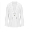 thumbnail image 5 of tklpehg Women's Blazers & Suit Jackets Lightweight Blazer Open Front Button Suits Work Office Jackets Overcoat Fall Coat Long Sleeve Leisure Solid Color Loose Outwear White M, 5 of 7