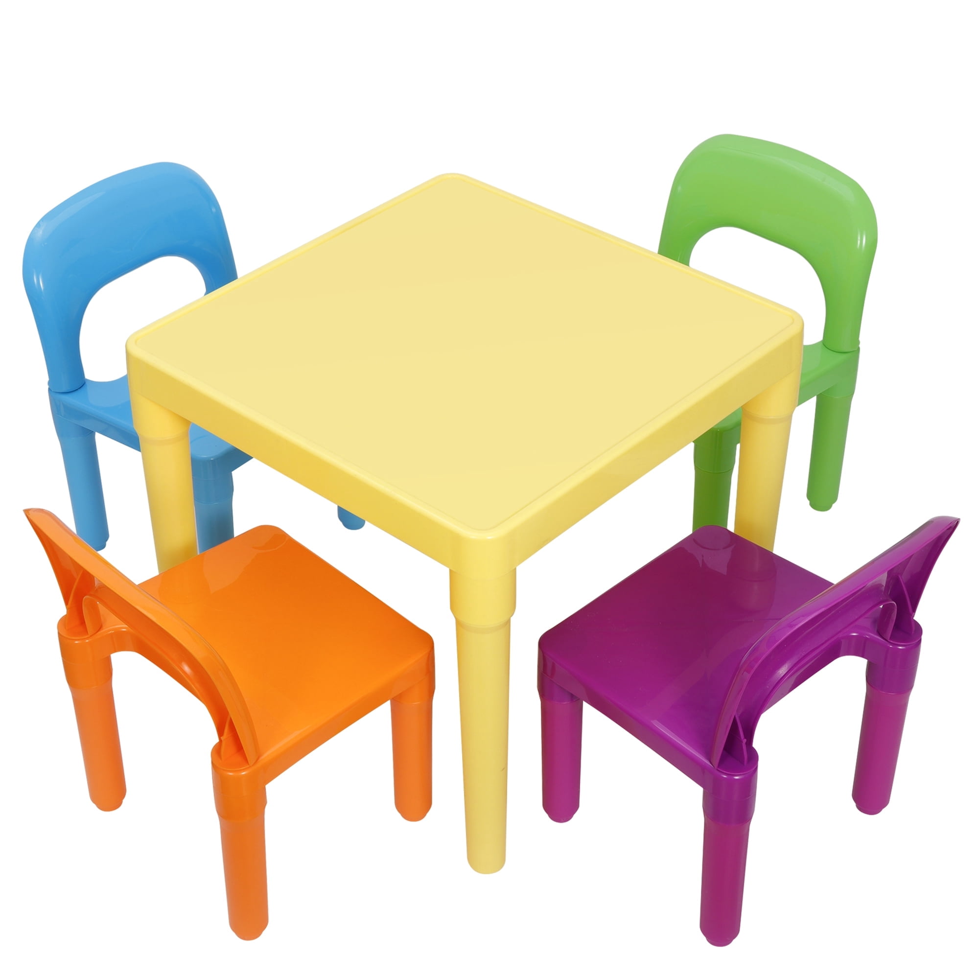 ZENY Kids Plastic Table and Chairs Set Children Activity Table Playing Desk, Multicolor