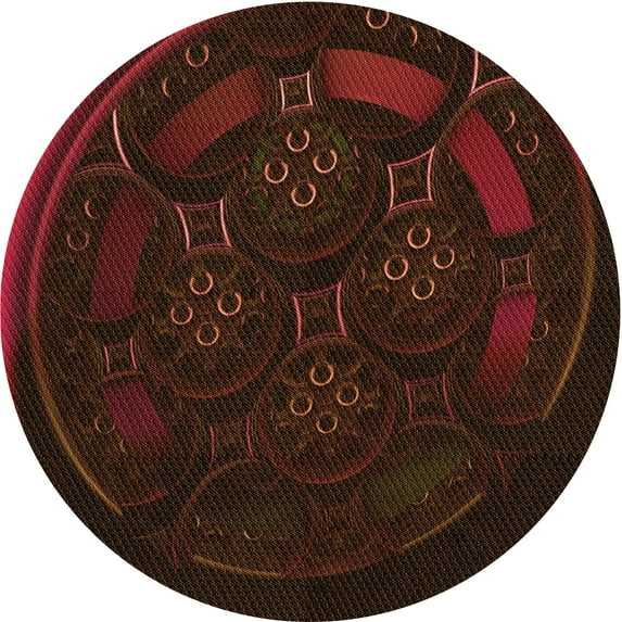 Ahgly Company Indoor Round Patterned Blood Red Brown Area Rugs, 5' Round