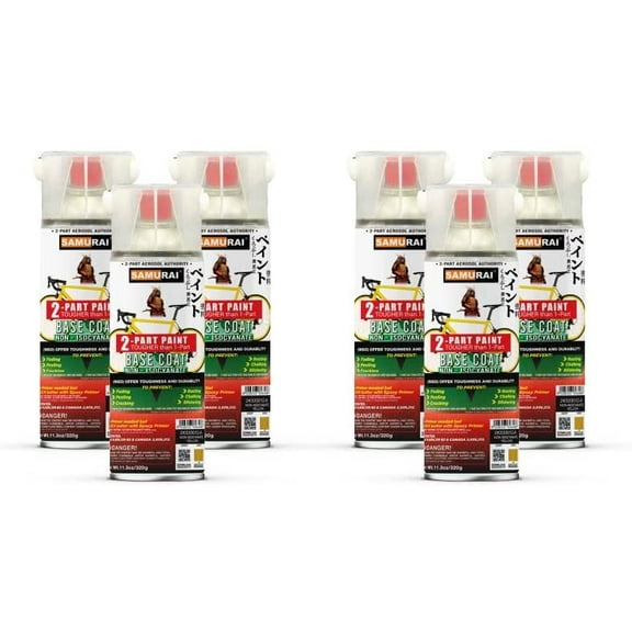 Samurai 2-Part Non-Isocyanate (NISO) Spray Paint Base Coat for Bike - 11.3 Ounce UV Resistant and Rust Resistant NISO (Non-Isocyanate) Spray (YELLOW, Pack of 6 Cans)