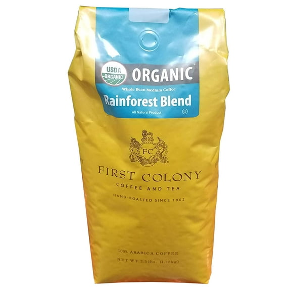 First Colony Organic Rainforest Blend Whole Bean Medium Coffee, 40 Ounce