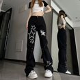 thumbnail image 5 of Pantalones vaqueros de estrella americana Micro-La para mujer, Joker Y2k de cintura alta, pantalones largos informales de pierna ancha recta, sueltos, nuevos, 5 of 5