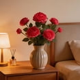 thumbnail image 6 of 7 Bundles 3-Heads Faux Silk Peony Flowers Realistic Fake Floral Stems Home Wedding Table Centerpiece Vase Decor,Hot Pink, 6 of 6