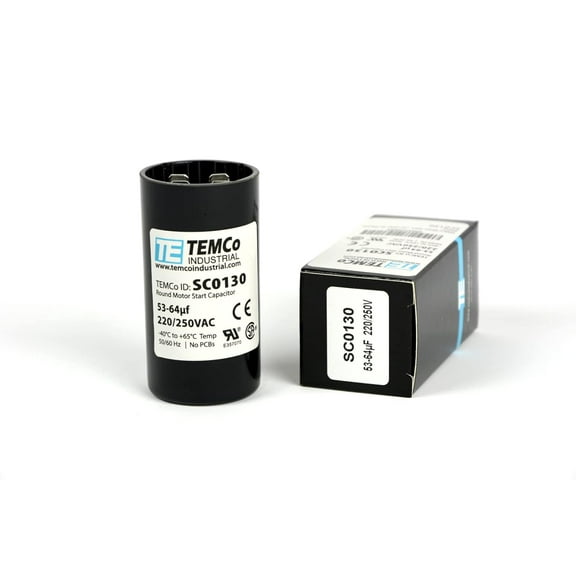 TEMCo 53-64 uF MFD CD60 Start Capacitor 220-250V AC Round | 50/60 Hz