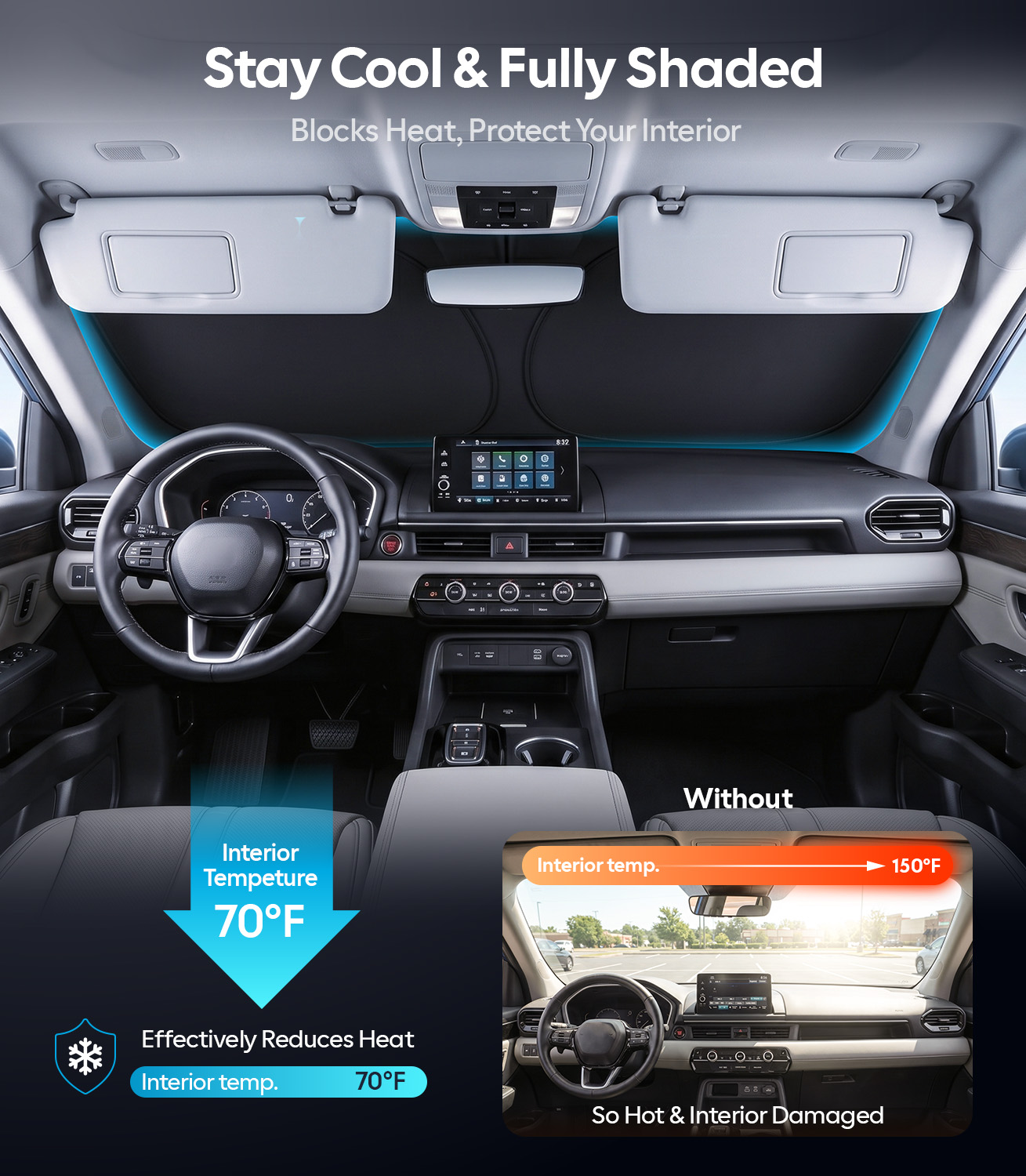 Witem Windshield Sun Shade for Honda Pilot 2016-2026 photo 2