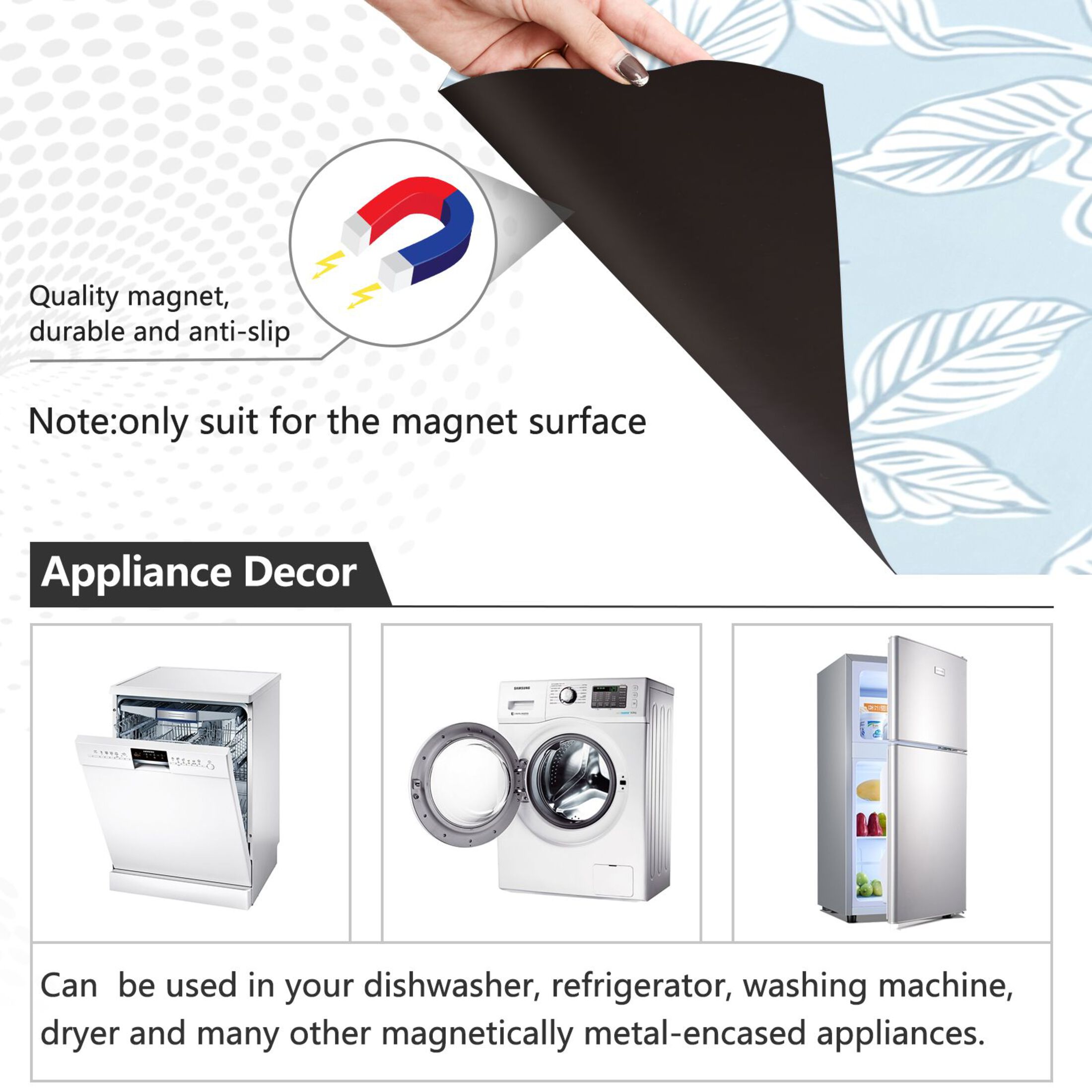 Dishwasher Magnetic Sticker 23x26 Inch Refrigerator Magnetic Sticker Washing Machine Magnetic Sticker Kitchen Panel Magnetic Sticker Home Decor Cartoon White Flower