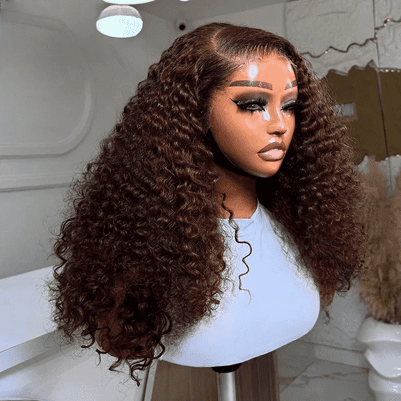 1pcs 180% Density Preplucked Baby Hair,Brown Synthetic Hair,26 Inch Kinky Curly Lace Front Wig , Glueless Daily Wig for Women,Heat Resistant
