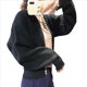 thumbnail image 3 of Cárdigan Corto de Punto Perlado con Cuello en V y Larga Estilo Retro para Mujer, Otoño e Invierno, con Bordes Irregulares Sin Rematar. Negro Talla Única, 3 of 7