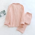 thumbnail image 4 of Wang6 Women's Cotton Pajamas Sets 2 Pieces Long Sleeve Pjs Sets Soft Button V Neck Shirts Wide Leg Pants Loose Fit Little Cherry Printed Sleepwear Loungewear Sets Pink L, 4 of 7
