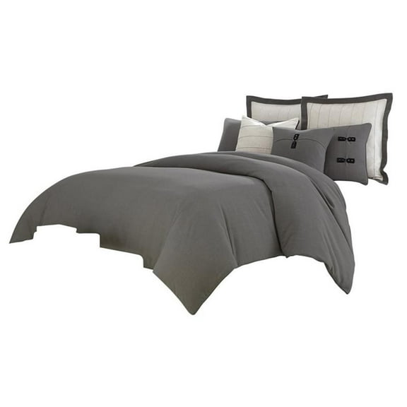 Pemberly Row 7-piece Linen Blend Fabric Queen Duvet Set - Gray