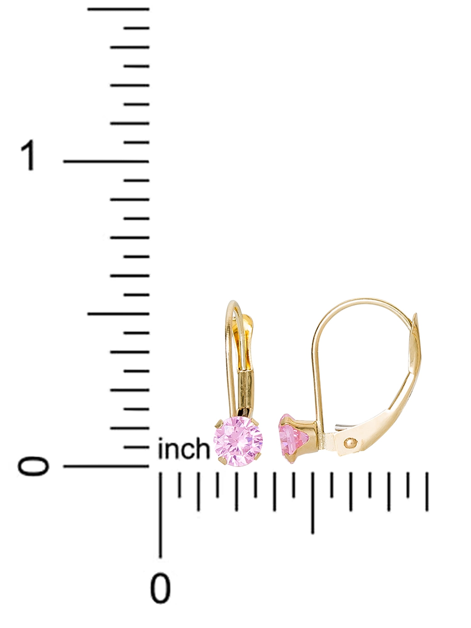 Brilliance Fine- Girl’s/Tween14K Yellow Gold Round Pink CZ Lever back Earrings