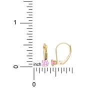 Brilliance Fine- Girl’s/Tween14K Yellow Gold Round Pink CZ Lever back Earrings