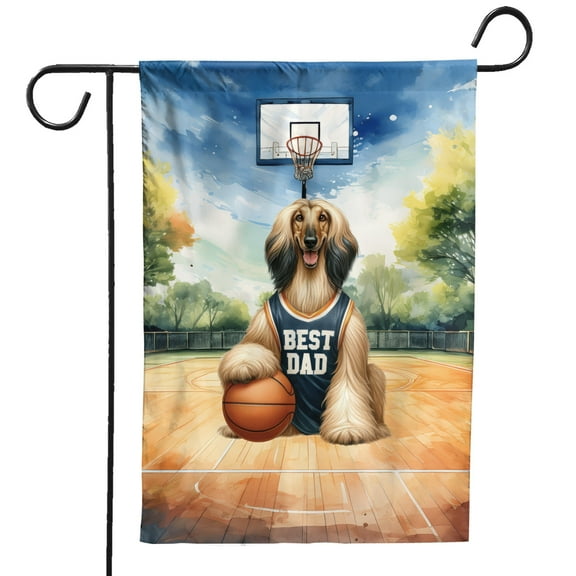 Happy Father's Day Afghan Hound Playing Basketball with Best Dad Jersey Garden Flag 12x18in Double Sided Dog Lover Outdoor Decor - 13006