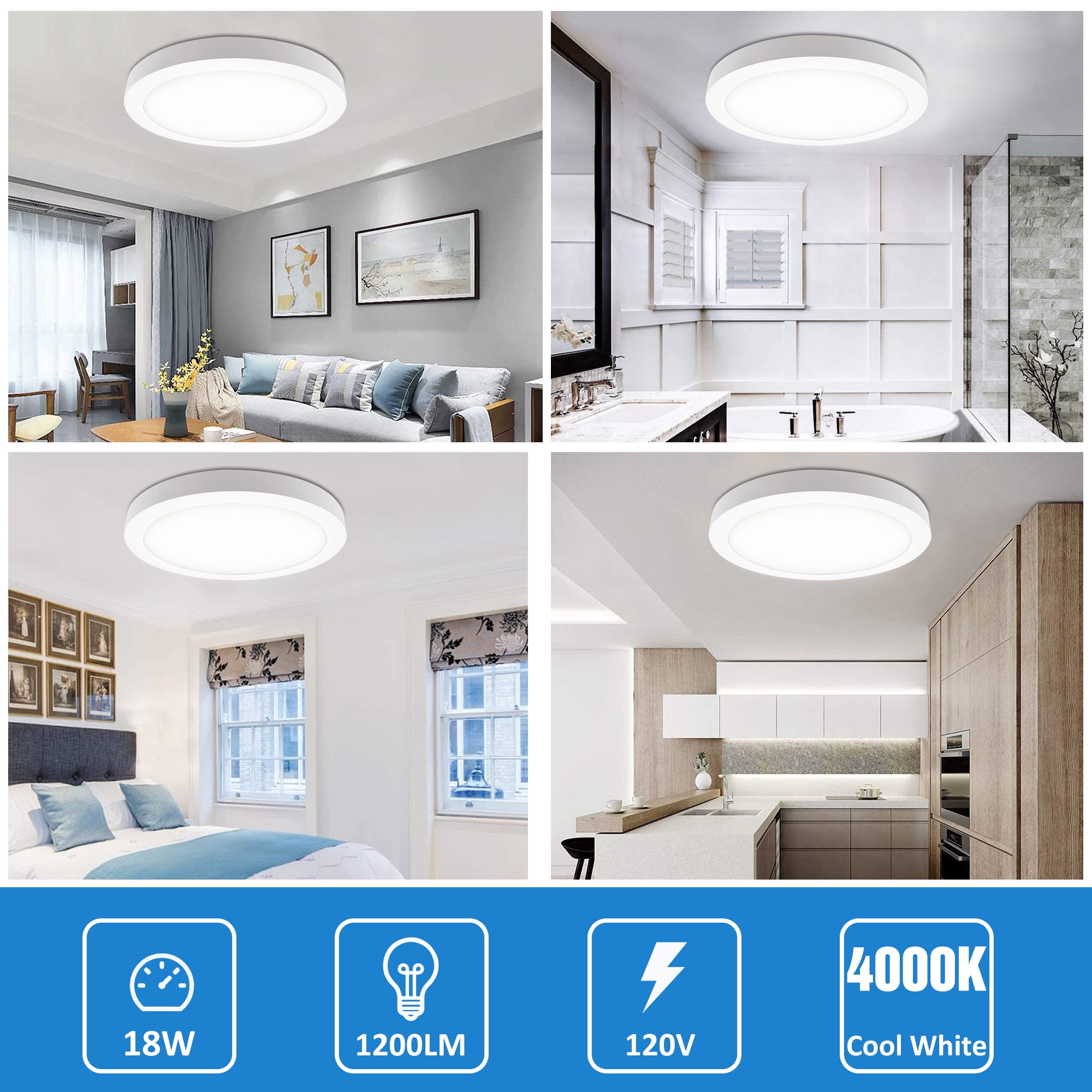 MingBright LED Flush Mount Ceiling Light Fixture 9inch Ceiling Light Dimmable, Super Slim Panel Light 120V 18W 4000K White Round Ceiling Light for Bathroom, Bedroom, Kitchen or Hallway Damp Location