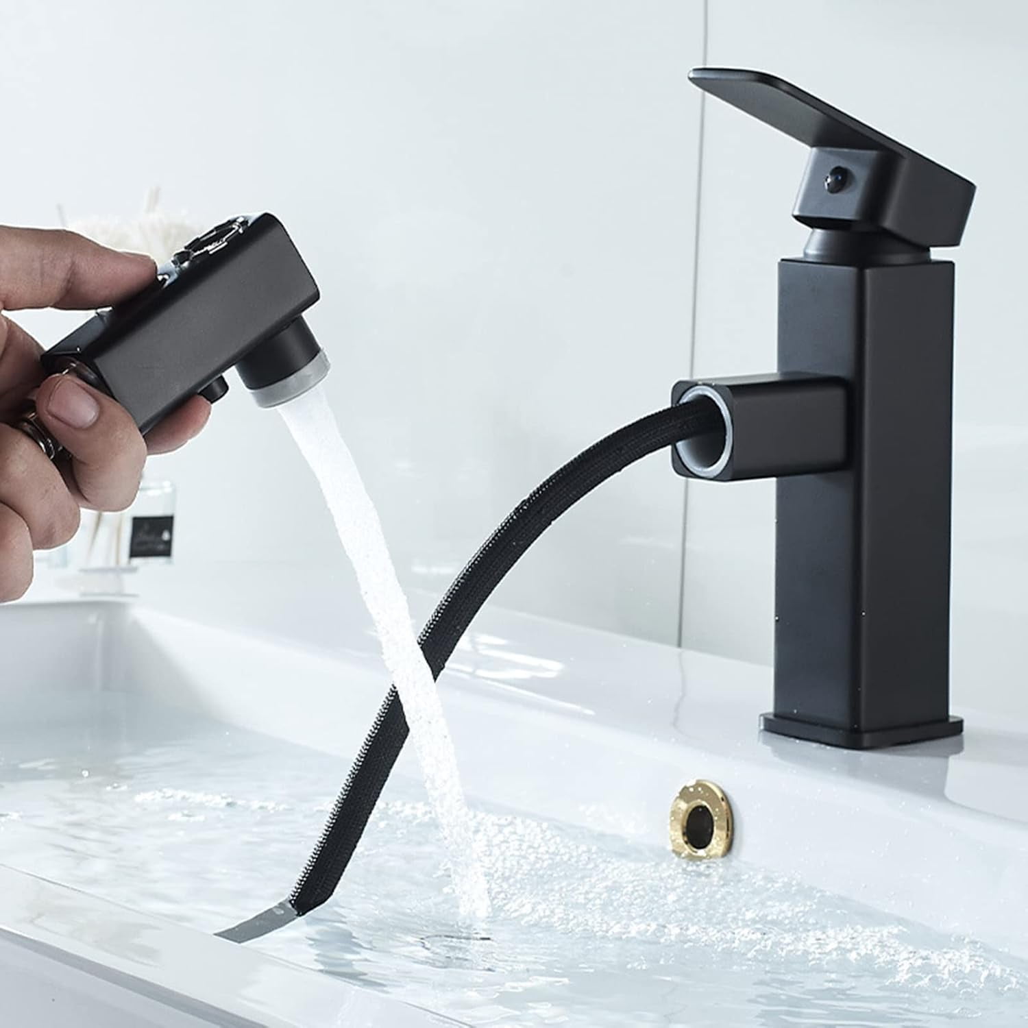 Bathroom Sink Faucet with Pull Down Sprayer Dual Mode Brass hot and Cold Single Handle Single Hole Retractable Faucet, for Bathroom,B Spray