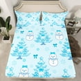 thumbnail image 2 of jejeloiu Cute Snowmen Twin Sheet Sets,Christmas Tree Twin Fitted Sheet,Blue Bowtie Bowknot Flat Sheet For Children,Microfiber Bedroom Decor,3pcs, 2 of 7