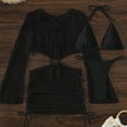 thumbnail image 5 of UTSJKR Women's Mesh Hollow Out Drawstring Bikini 3 Piece Set, Cutout Tie Design Bathing Suit, Sexy Vacation Beachwear Black S, 5 of 7