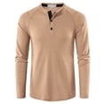 thumbnail image 3 of safuny Loose Basic Pullover Shirts for Men Long Sleeve Athletic Quarter Button Comfy Daily Casual Holiday Solid Color Fashion Beige M, 3 of 4