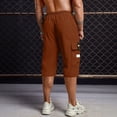 thumbnail image 3 of Men's Cargo Shorts Elastic Waist Long Capri Below the Knee Shorts with Multi-Pockets Knee Length 3/4 Pants Outdoor Work Relaxed Fit Bermuda Shorts,Red L, 3 of 4