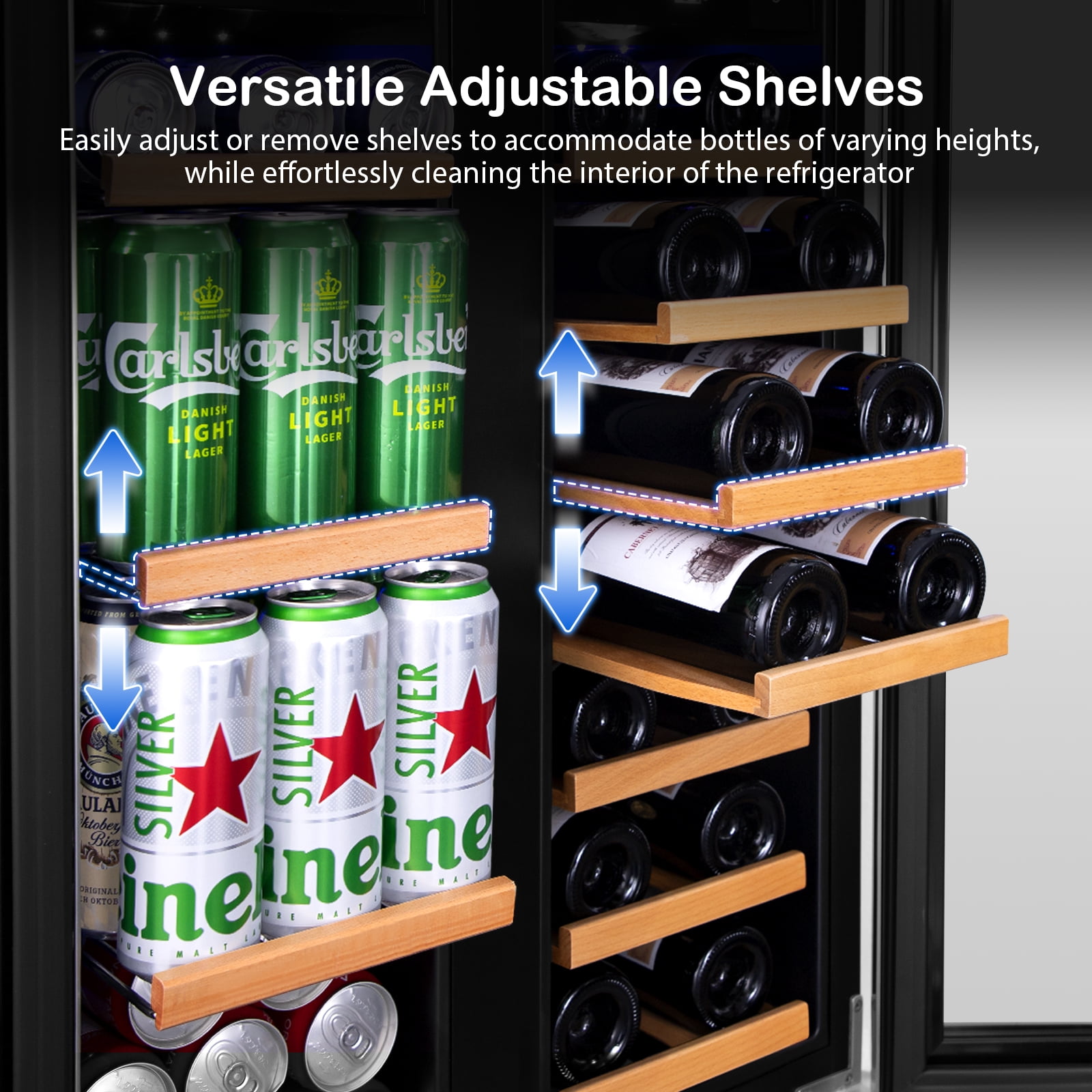 Nipus 24 inch Wine and Beverage Refrigerator,Dual Zone,Built-in Undercounter, 21 Bottles and 60 Cans,Silver