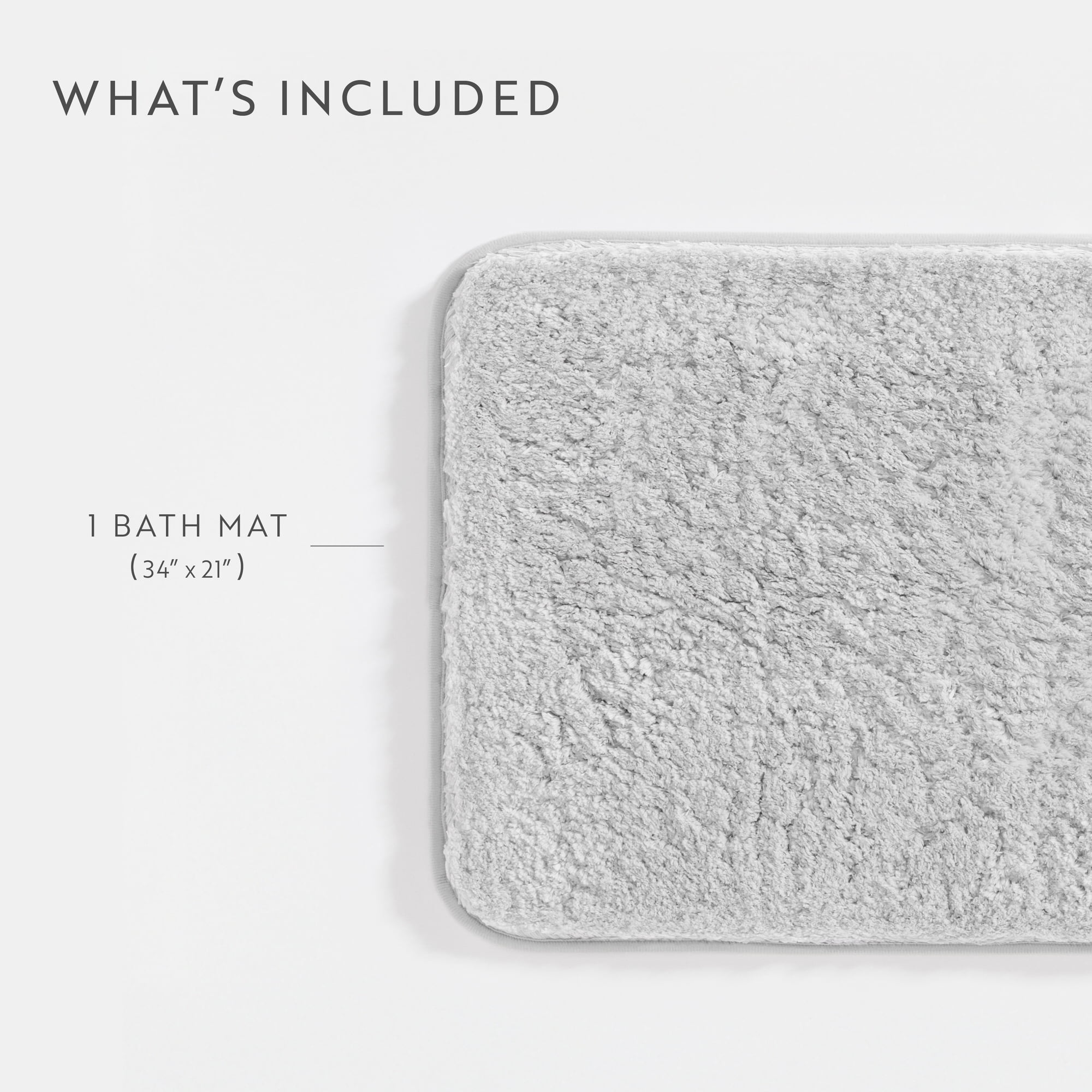 Plush Absorbent Bath Mat Rug with Anti-Skid Rubber Backing, 34 x 21, Light Gray, by Noble Linens