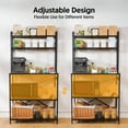 thumbnail image 3 of Bakers Rack for Kitchen, 33-inch Wide Coffee Bar Station with Power Outlet, 5 Tier Microwave Stand Storage Shelf with S-Shaped Hooks, Metal Frame with Brown Wood Tabletop, 3 of 8