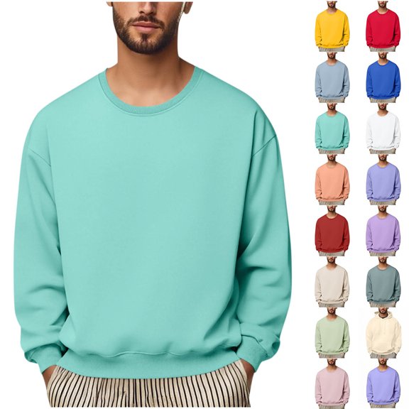 Smsaxvxz Crew Neck Sweatshirts for Men Casual Soft Long Sleeve Loose Fit Pullover Top (Available in Big & Tall) Green S