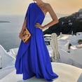 thumbnail image 5 of Boho Long Dress Elegant One Shoulder Loose Party Dress Women Off Shoulder Summer Fashion Button Solid Beach Maxi Dress, 5 of 5