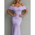 thumbnail image 4 of Mauve Purple Foldover Off Shoulder Ruched Cinched Waist Mermaid Evening Dress Slim Fit Party Gown, 4 of 8