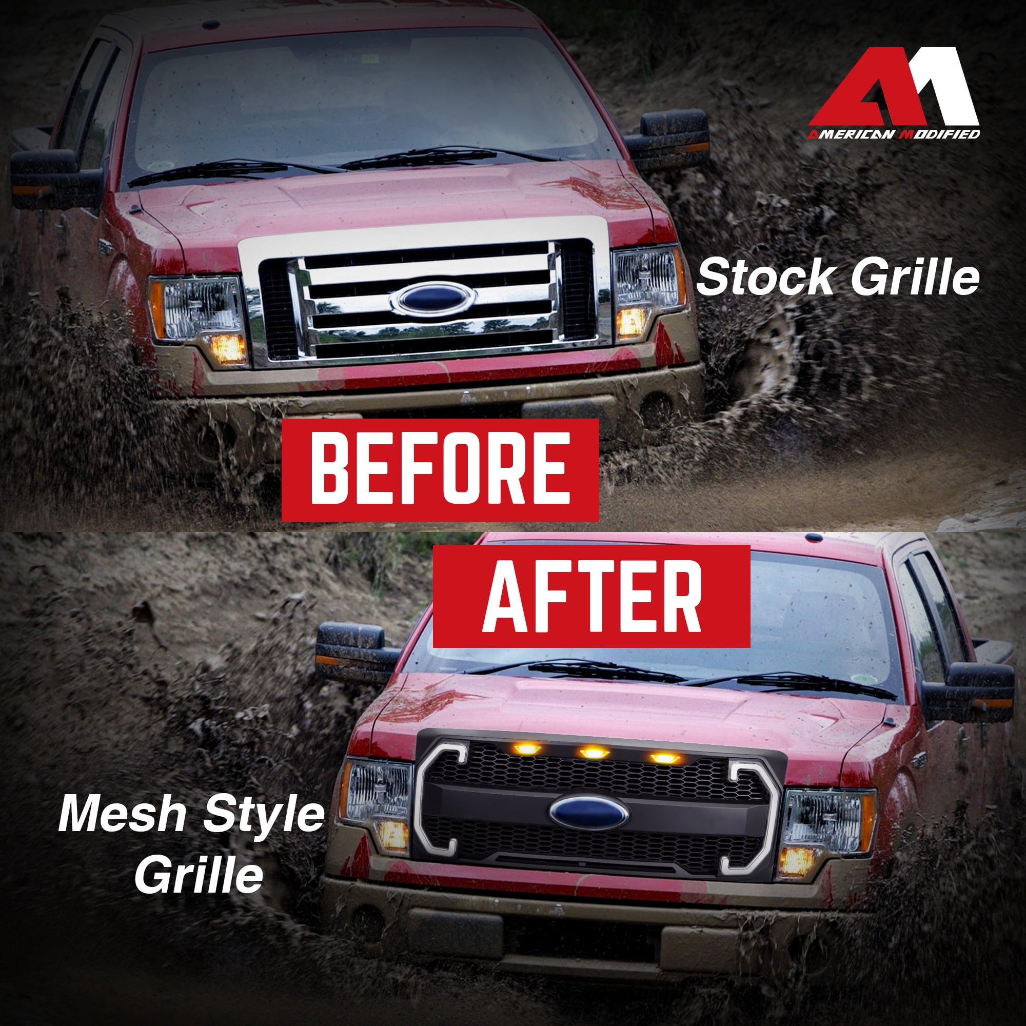 AMERICAN MODIFIED Raptor Style Mesh Grille for 09-14 Ford F150, Matte Black