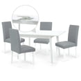 thumbnail image 3 of Dining Table Set for 4, Classic Style Solid Wood Falabella Chairs w Extendable Rectangular Table, Kitchen Room Set, White Color w Gray Fabric, 3 of 7