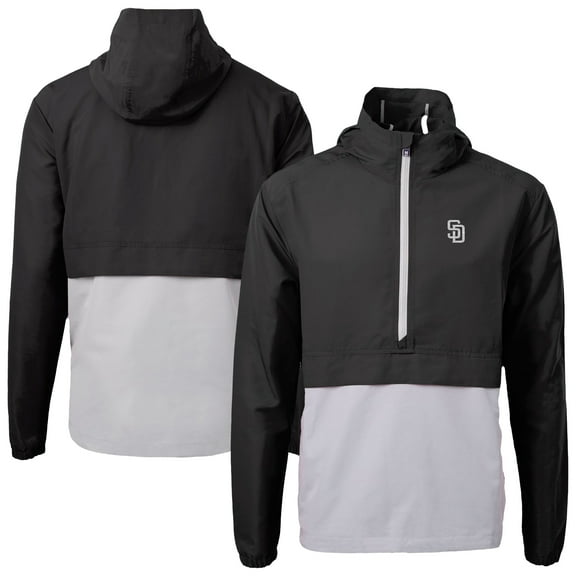 Men's Cutter & Buck Black San Diego Padres Charter Eco Recycled Anorak Half-Zip Hoodie Jacket