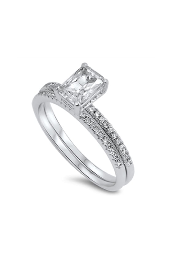 Rectangular Cut Cubic Zirconia Engagement Wedding Ring Sterling Silver 925