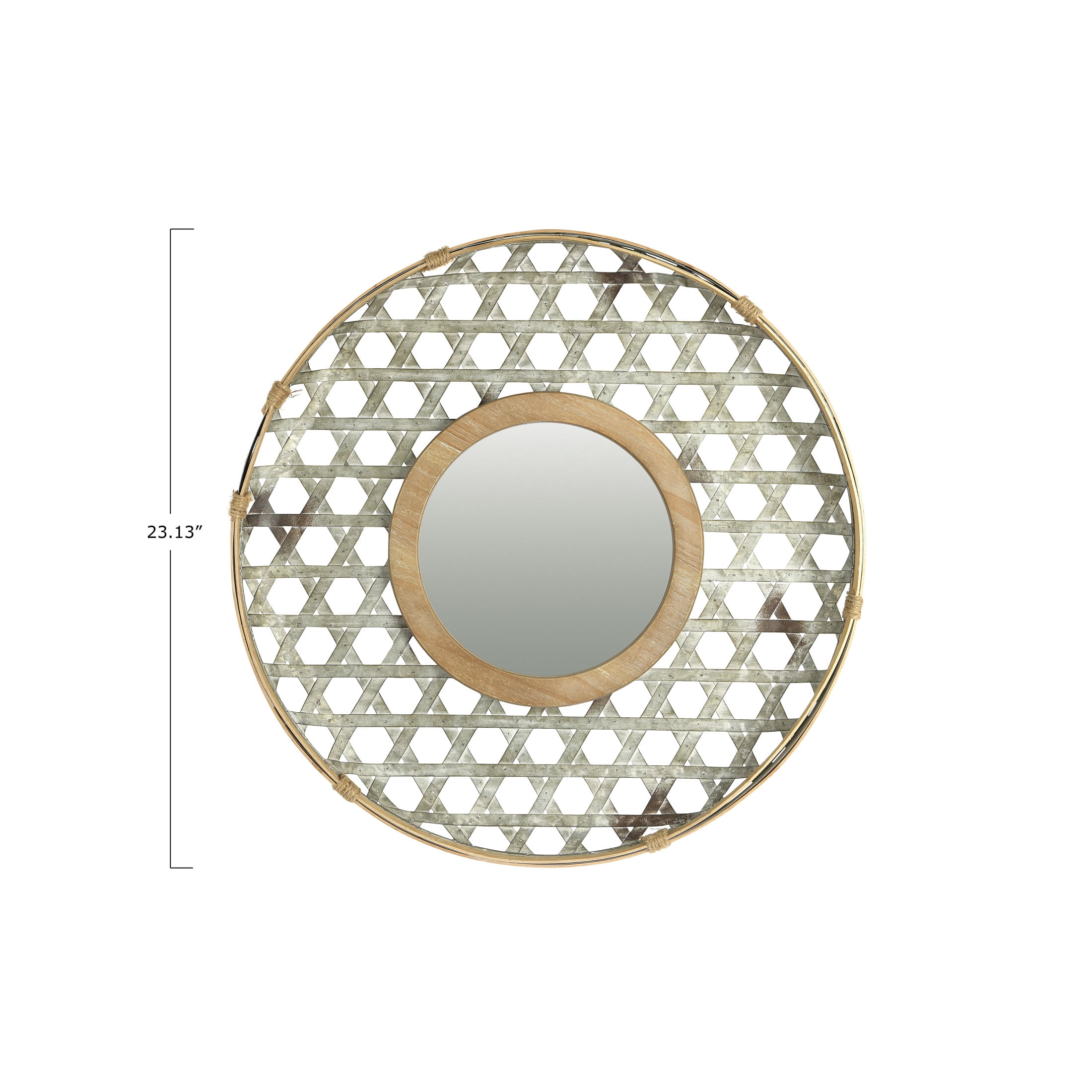 Creative Co-Op Round 2 Tone Lattice Metal Framed Wall Mirror, Wood and Galvanized Finish