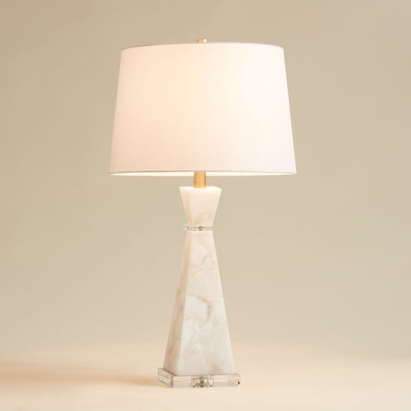 Possini Euro Design Marcy 28" Tall Modern Glam Table Lamp White Finish Alabaster Single White Shade Living Room Bedroom Bedside