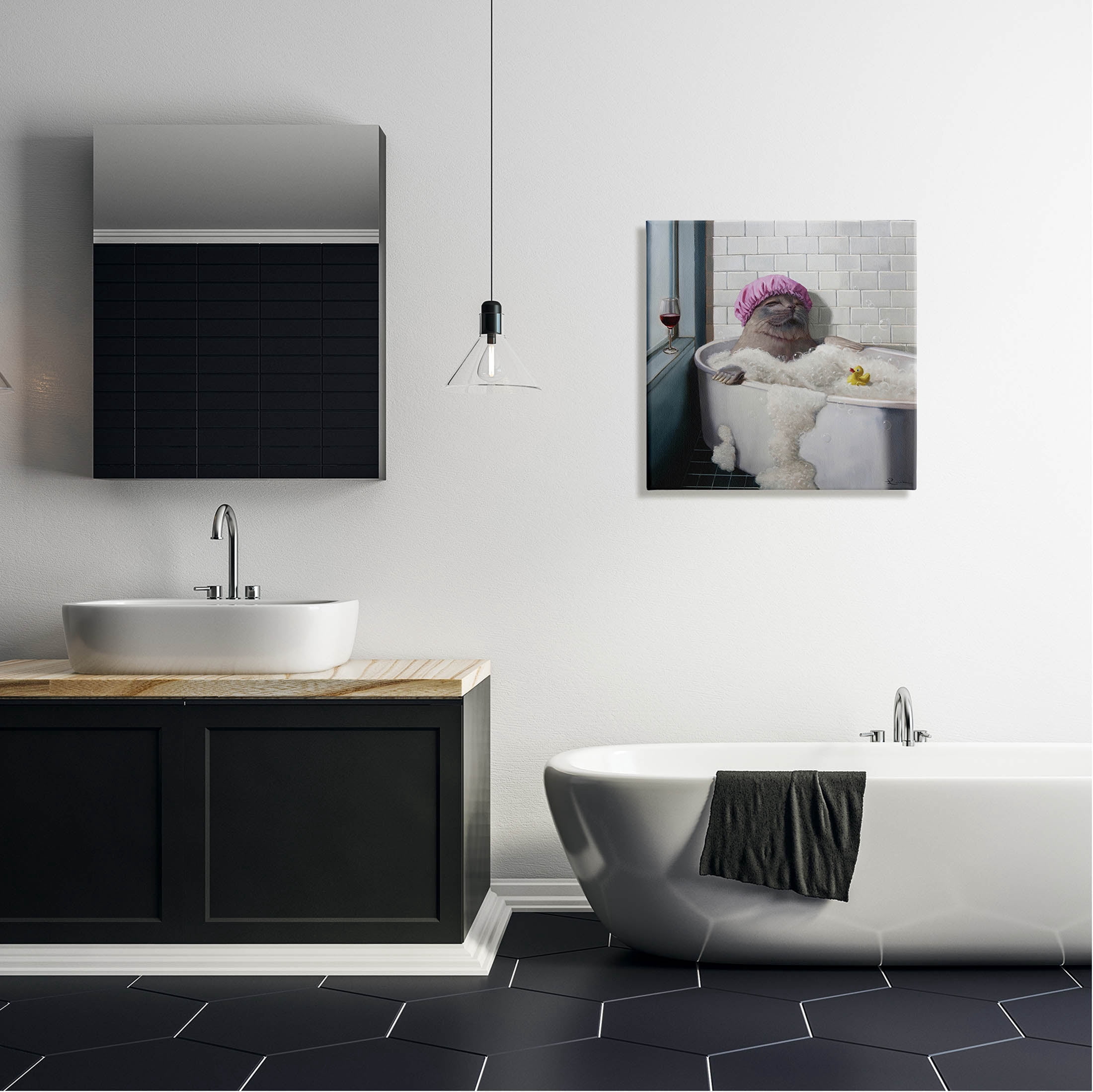 Relaxing Seal Bathtub Wine Glass Animals & Insects Graphic Art Gallery Wrapped Canvas Print Wall Art
