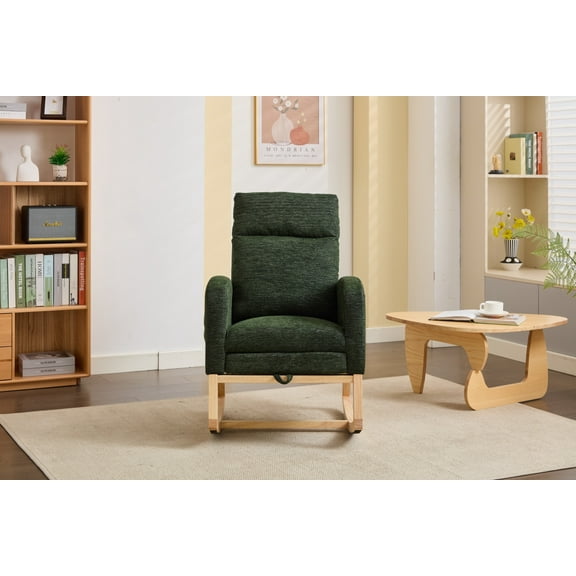 Solid Wood Legs Nursery Glider Rocking Chair with High Backrest, Upholstered Armchair Featuring Side Pocket for Baby Nursery and Living Room Comfort