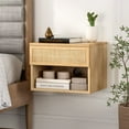 thumbnail image 6 of EYYTHUNG Rattan Floating Nightstands with Drawer Set of 2, Small Wall Mounted Rattan Cabinet, Modern Floating Bedside Table, Open Shelf Storage, Natural Oak, 6 of 9