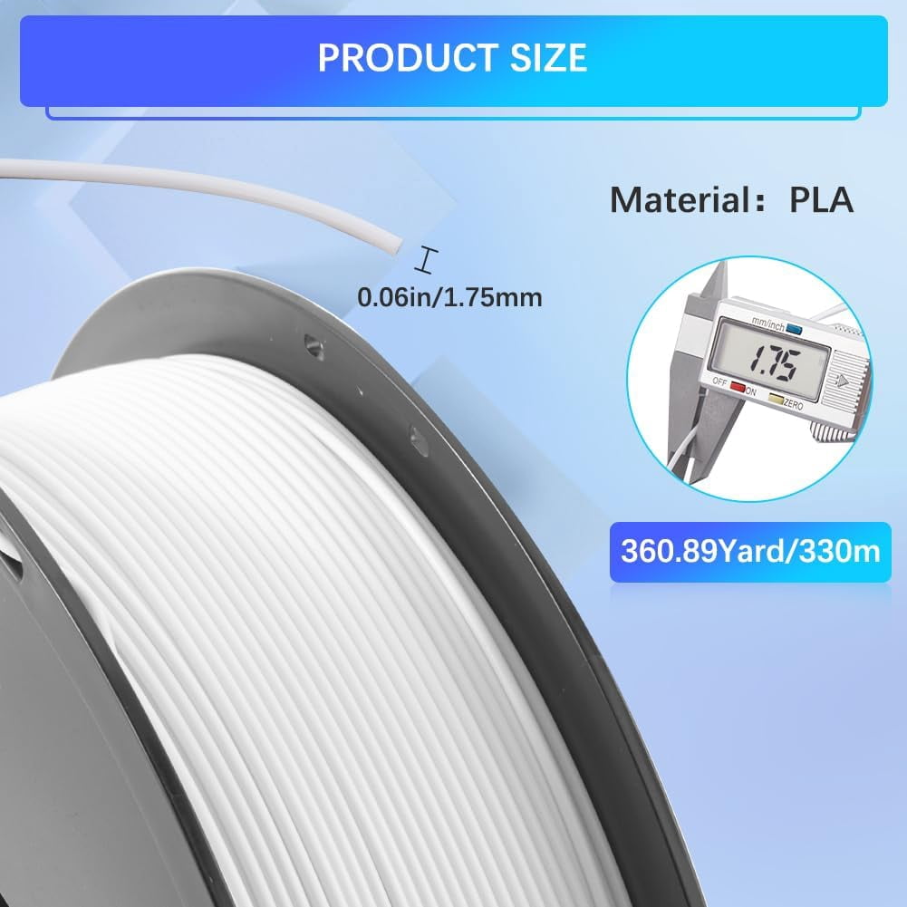 PLA+ 3D Printer Filament Material 1.75mm 1.0kg Dimensional Strength & High Temperature Plastic Spool Fit Most 3D Printer Smooth Printing Accuracy +/- 0.02mm 360.8 Yard White diy