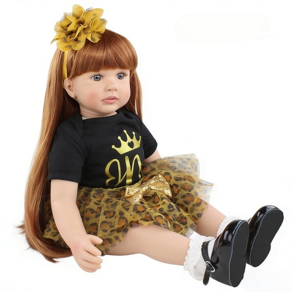 BZDOLL 60cm Reborn Baby Princess Doll Toy for Girl (Soft Vinyl Limbs Cloth Body) 24 Inch Long Hair Princess Toddler Dress Up Play House Toy Birthday Gift