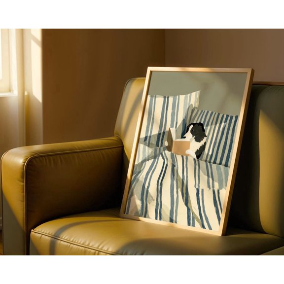 Border Collie Reading Wall Art Print, Unframed Paper Poster 11x14in